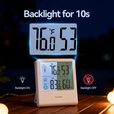 KJCOOSWI wireless monitor showing temperature and humidity for home comfort