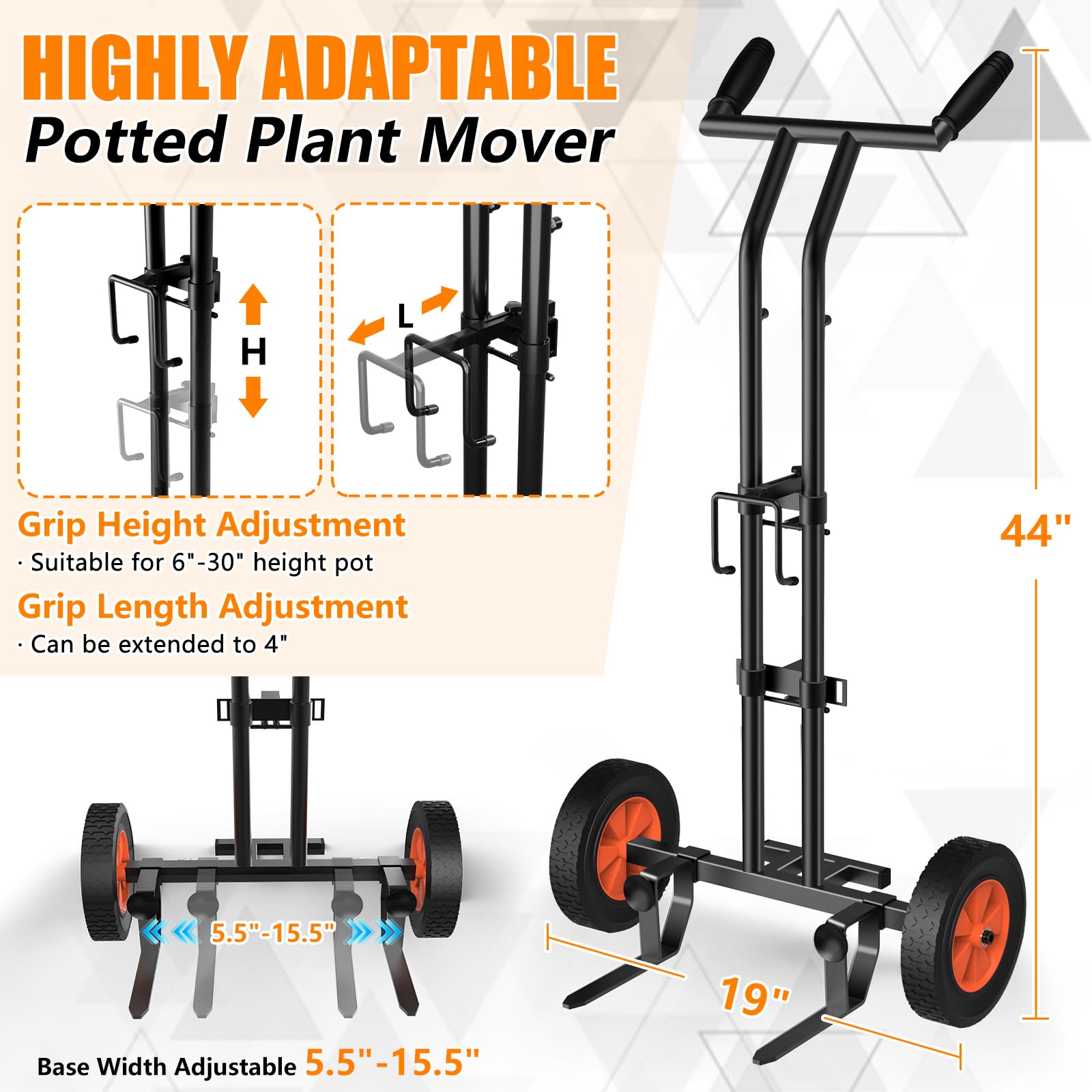KJX plant caddy adjustable arms securely fix pots of varying heights
