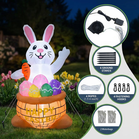 KKZACONL 6ft tear-resistant easter inflatable bunny designed for outdoor use.