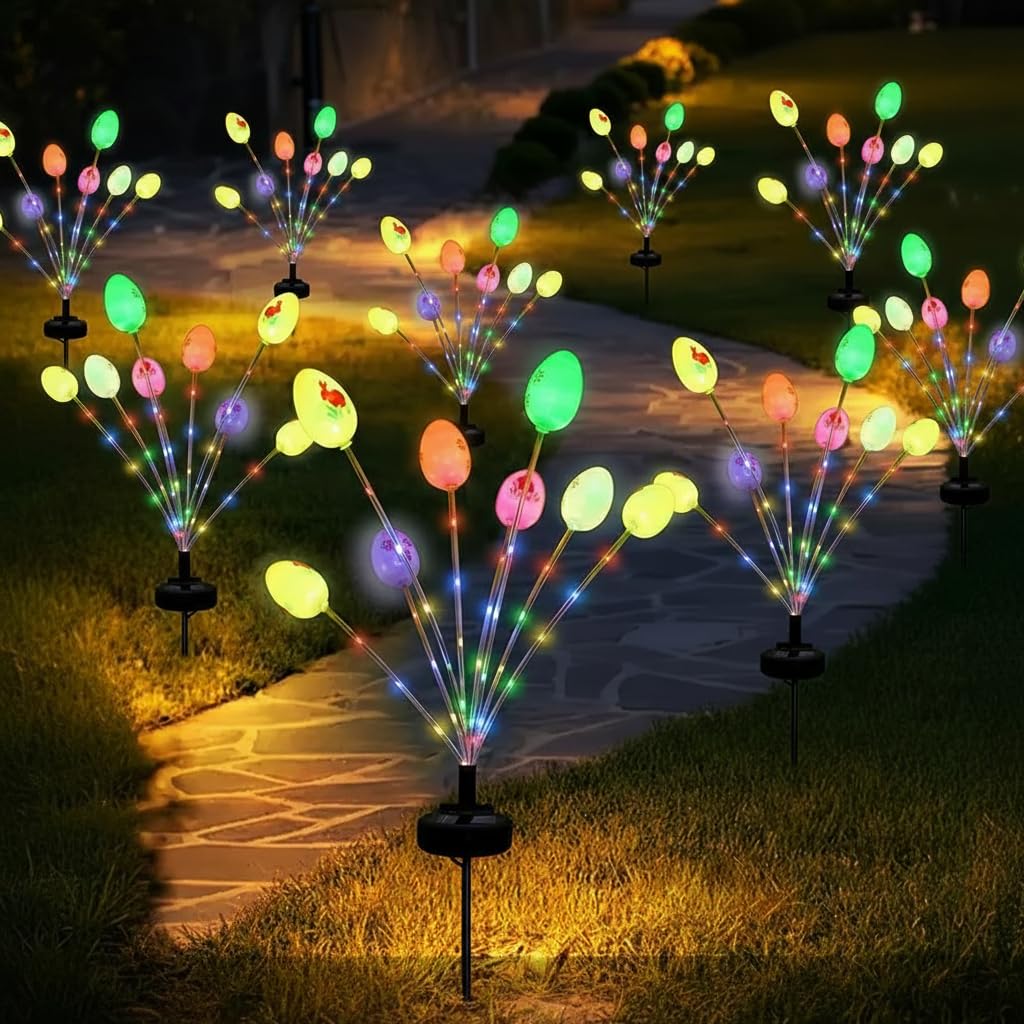 KKZACONL Solar Easter Egg Lights 2-Pack ready for festive garden glow.
