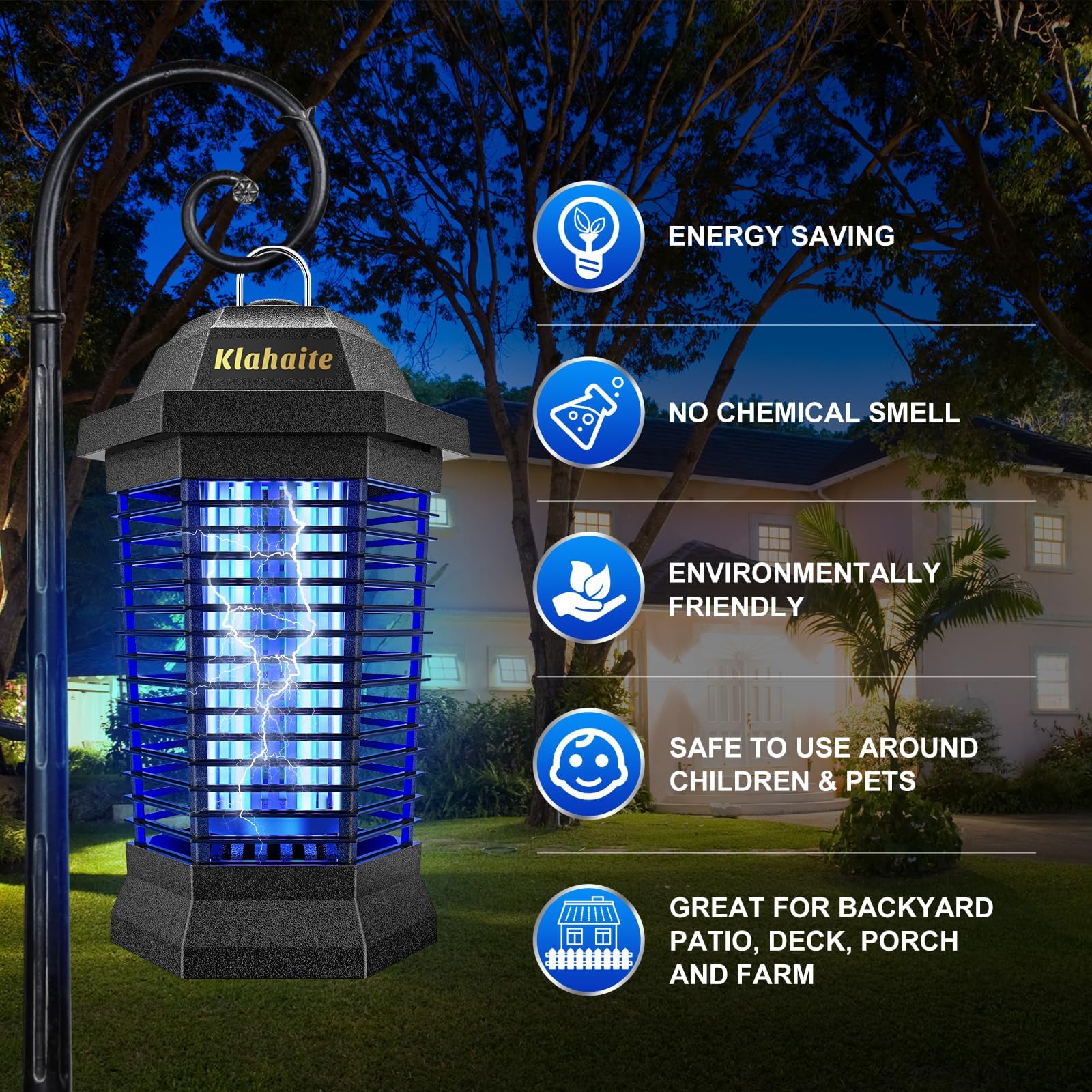 Klahaite bug zapper outdoor 4.6 ft cord enables flexible placement