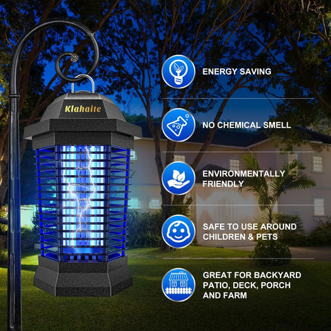 Klahaite bug zapper outdoor 4.6 ft cord enables flexible placement