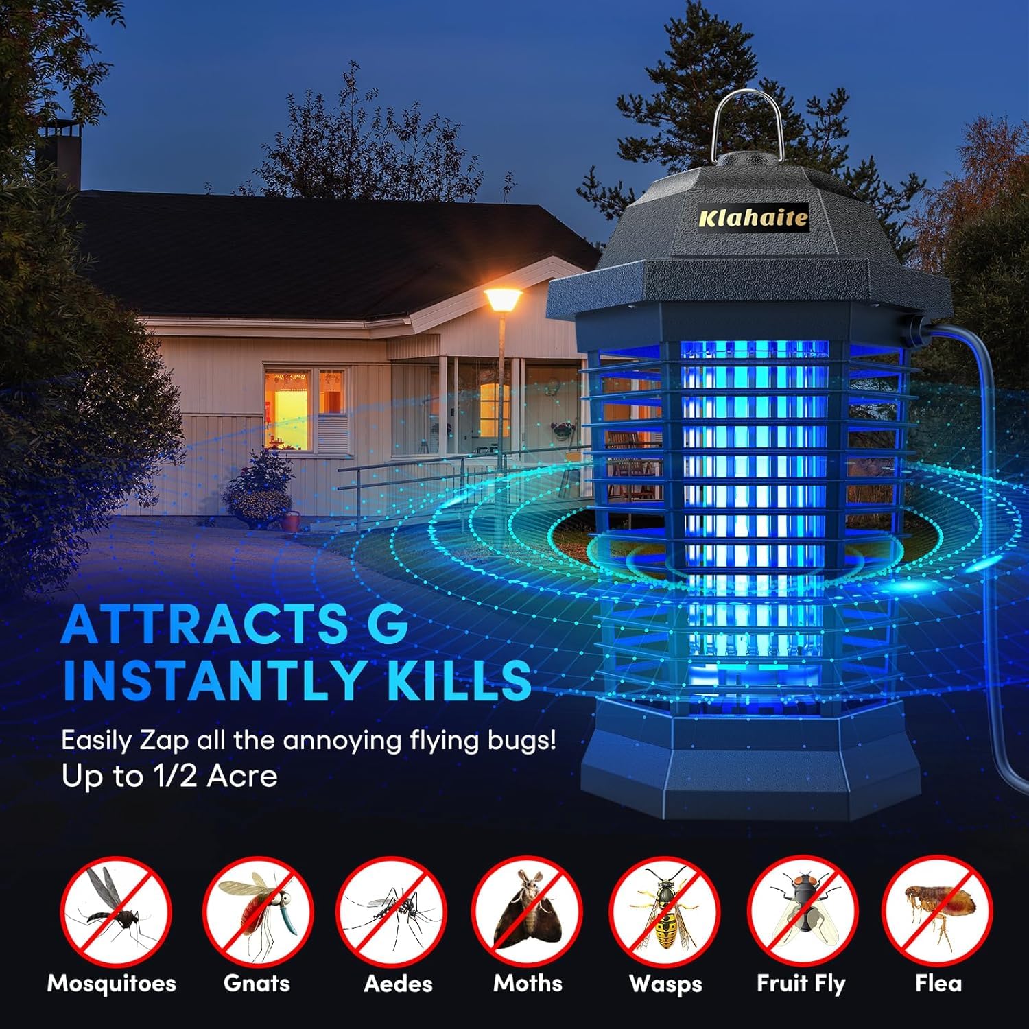 Klahaite bug zapper outdoor 4200V grid for rapid pest elimination