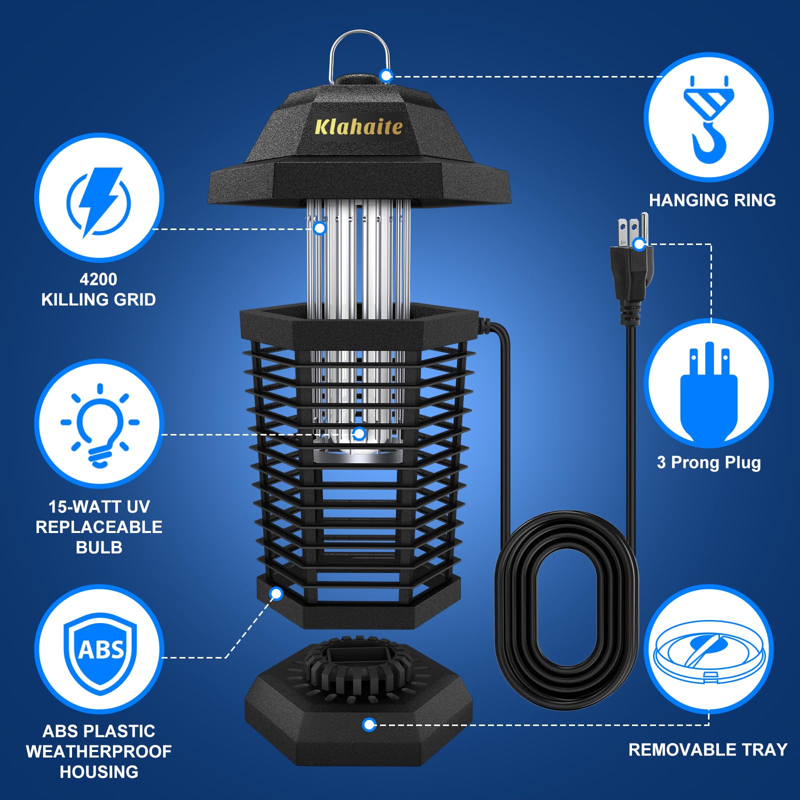 Klahaite bug zapper outdoor fireproof ABS shell for durability