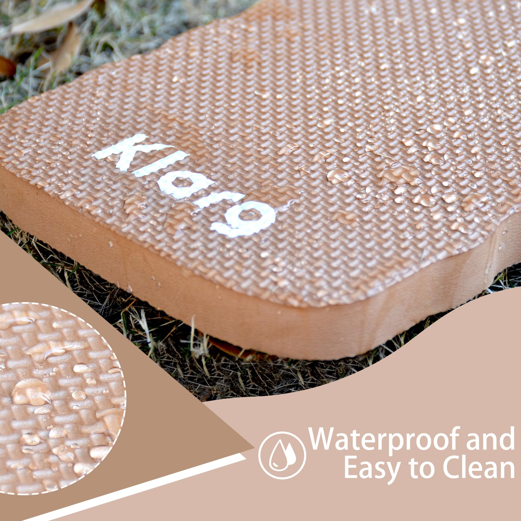 Klarg easy-clean kneeling pad, wipe or rinse after use.