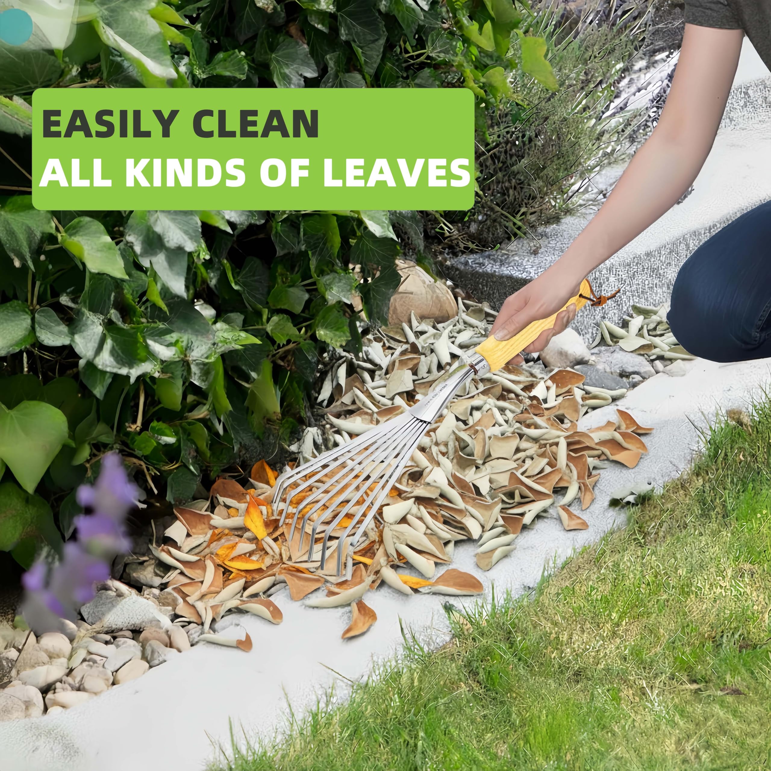 KLDOLLAR garden rake with ergonomic handle for comfortable yard work.