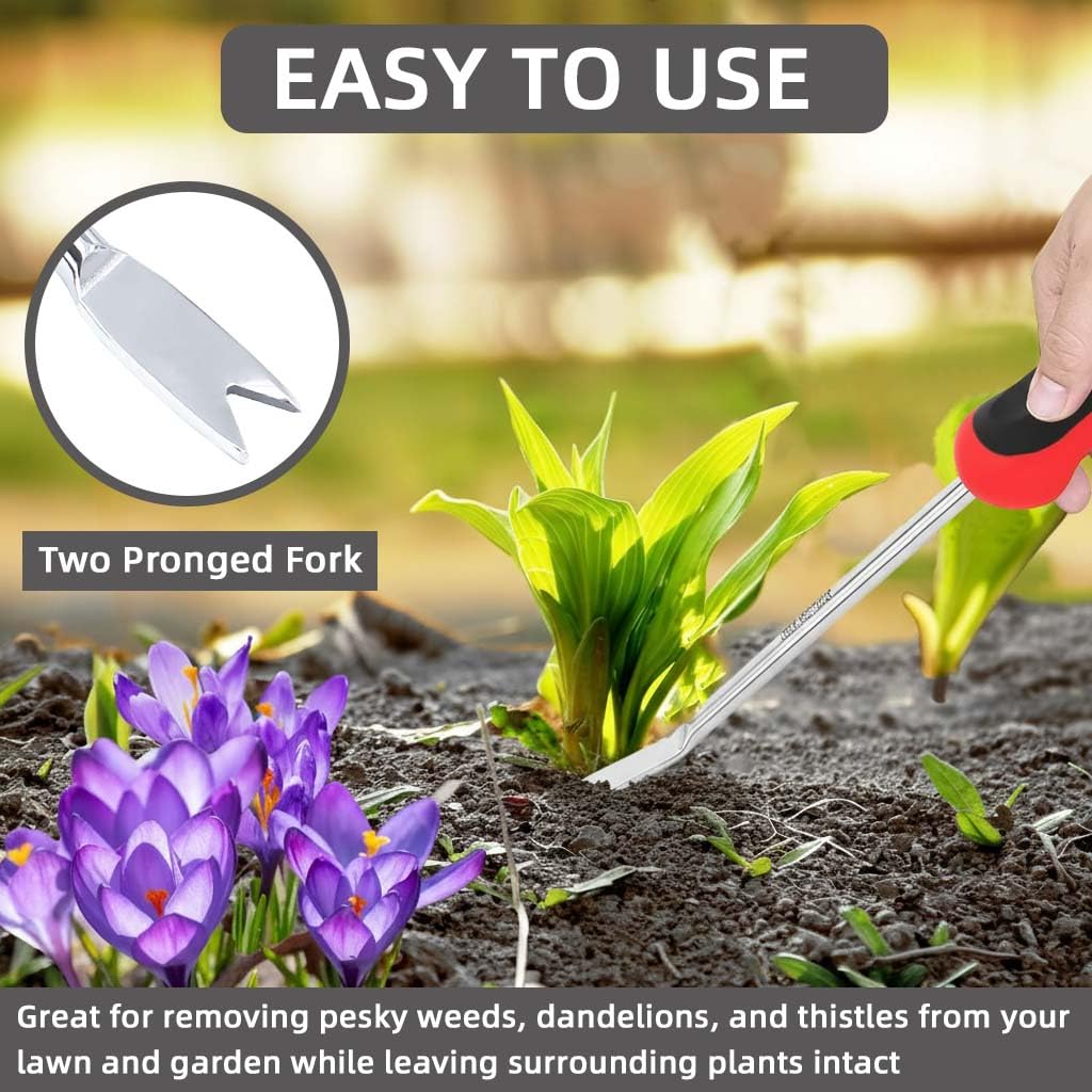 KLDOLLAR stainless steel weeder with two-pronged fork for deep root removal