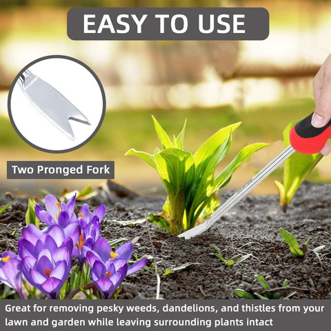 KLDOLLAR stainless steel weeder with two-pronged fork for deep root removal