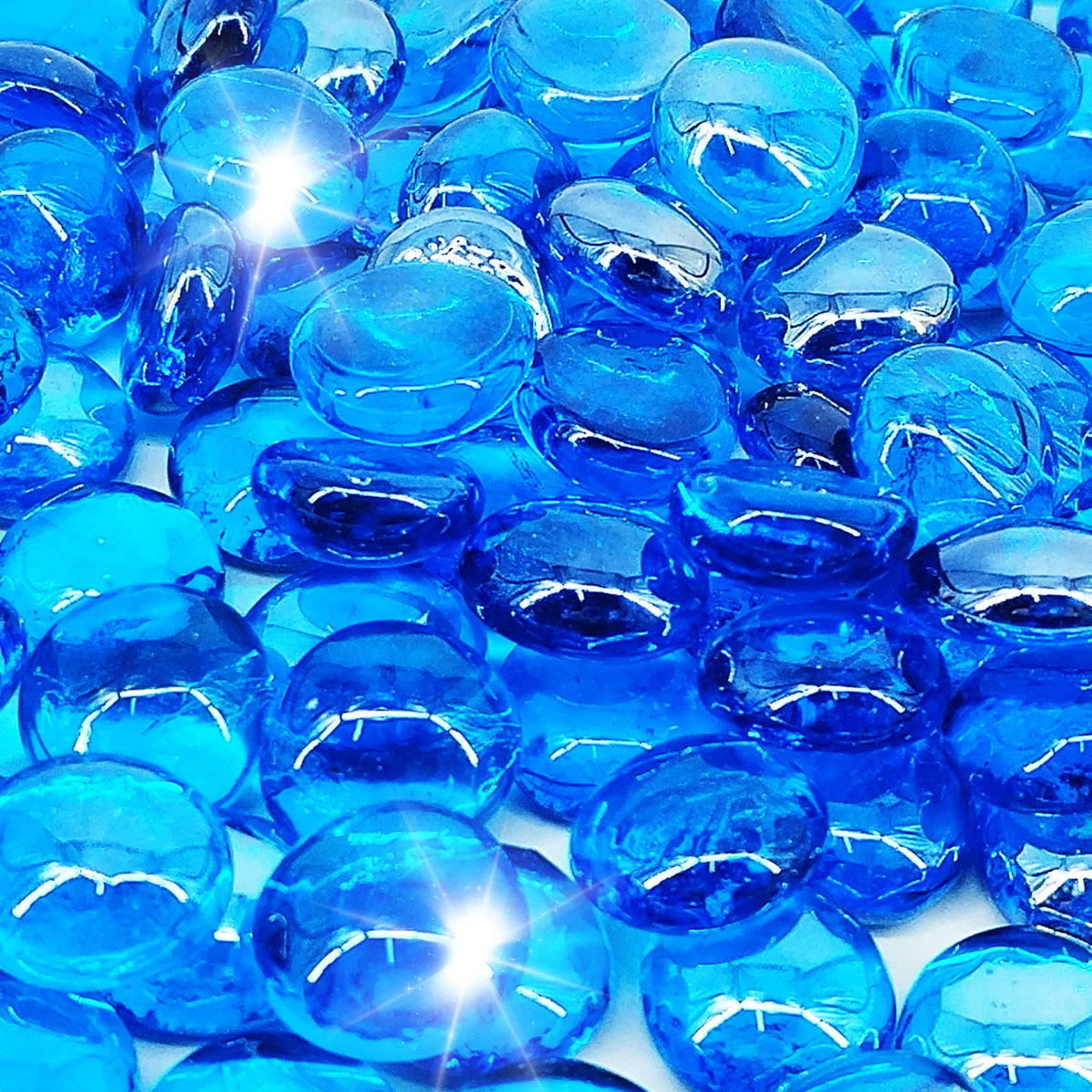 Kleuete Pacific Blue half-inch drops fire glass for radiant heat and glow.
