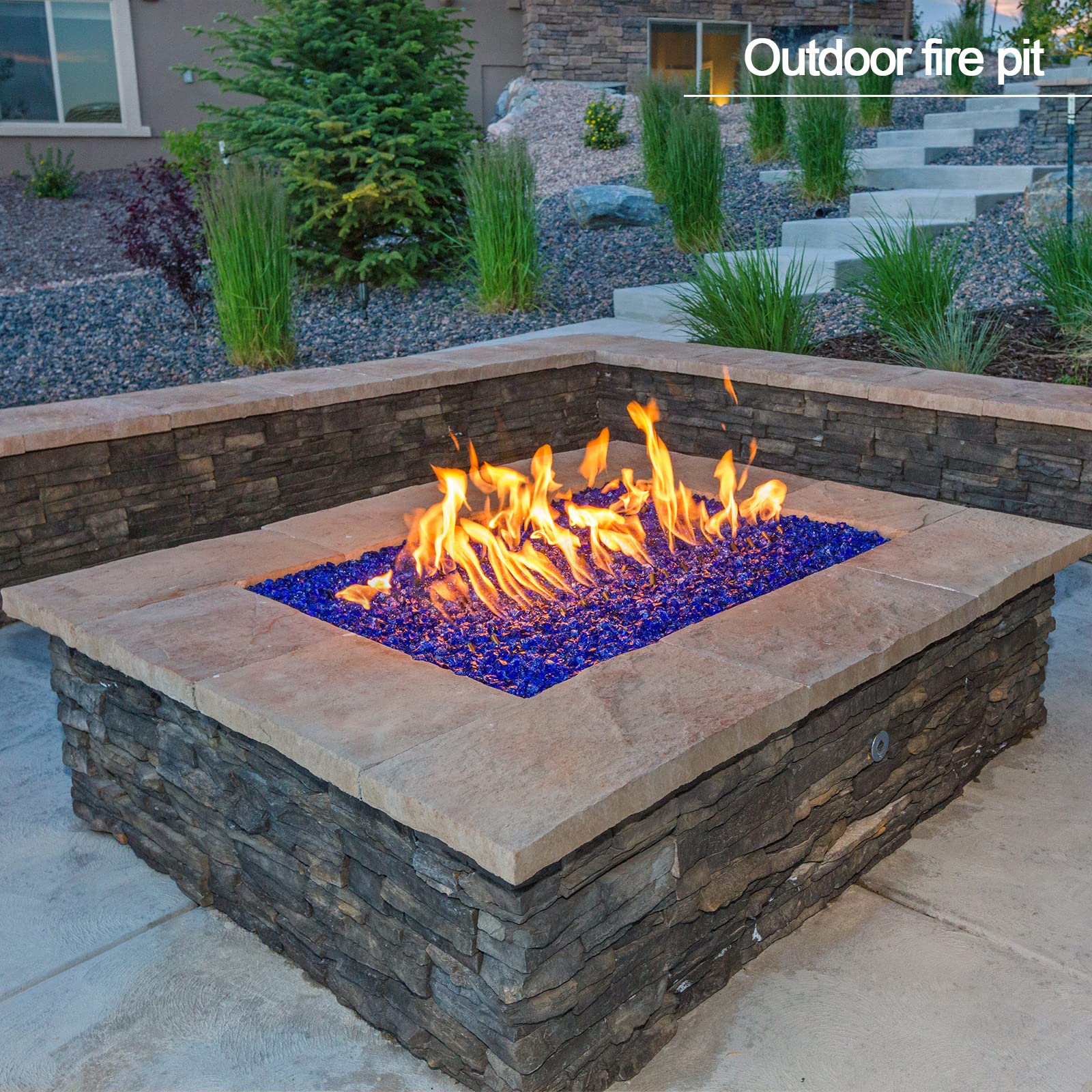 Kleuete Pacific Blue outdoor fireplace glass decor that cleans easily.