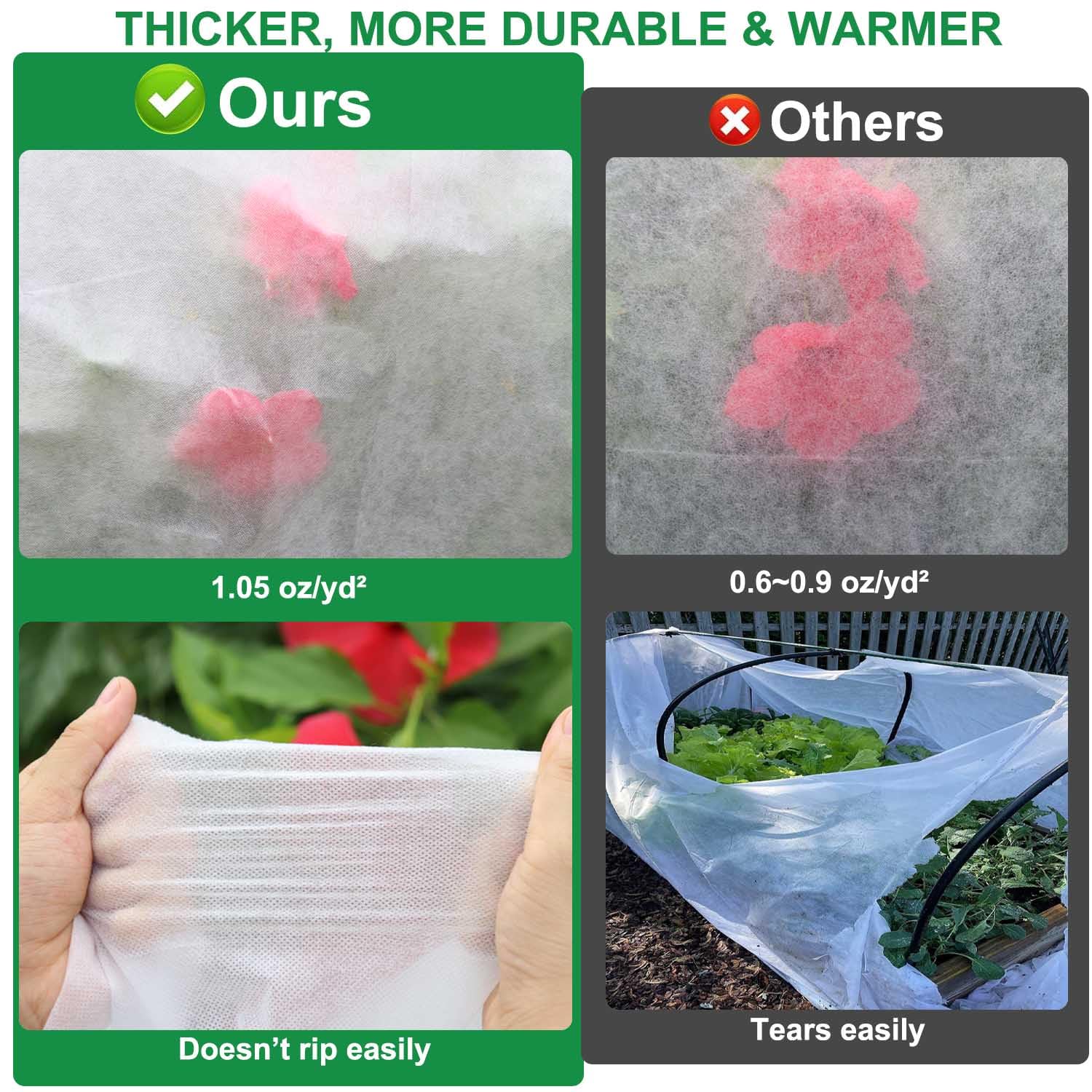 KLEWEE frost blanket on garden bed allows light and heat in while insulating at night