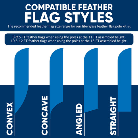 KLEXORE & CO flag style compatibility supports convex, concave, angled and straight flags.