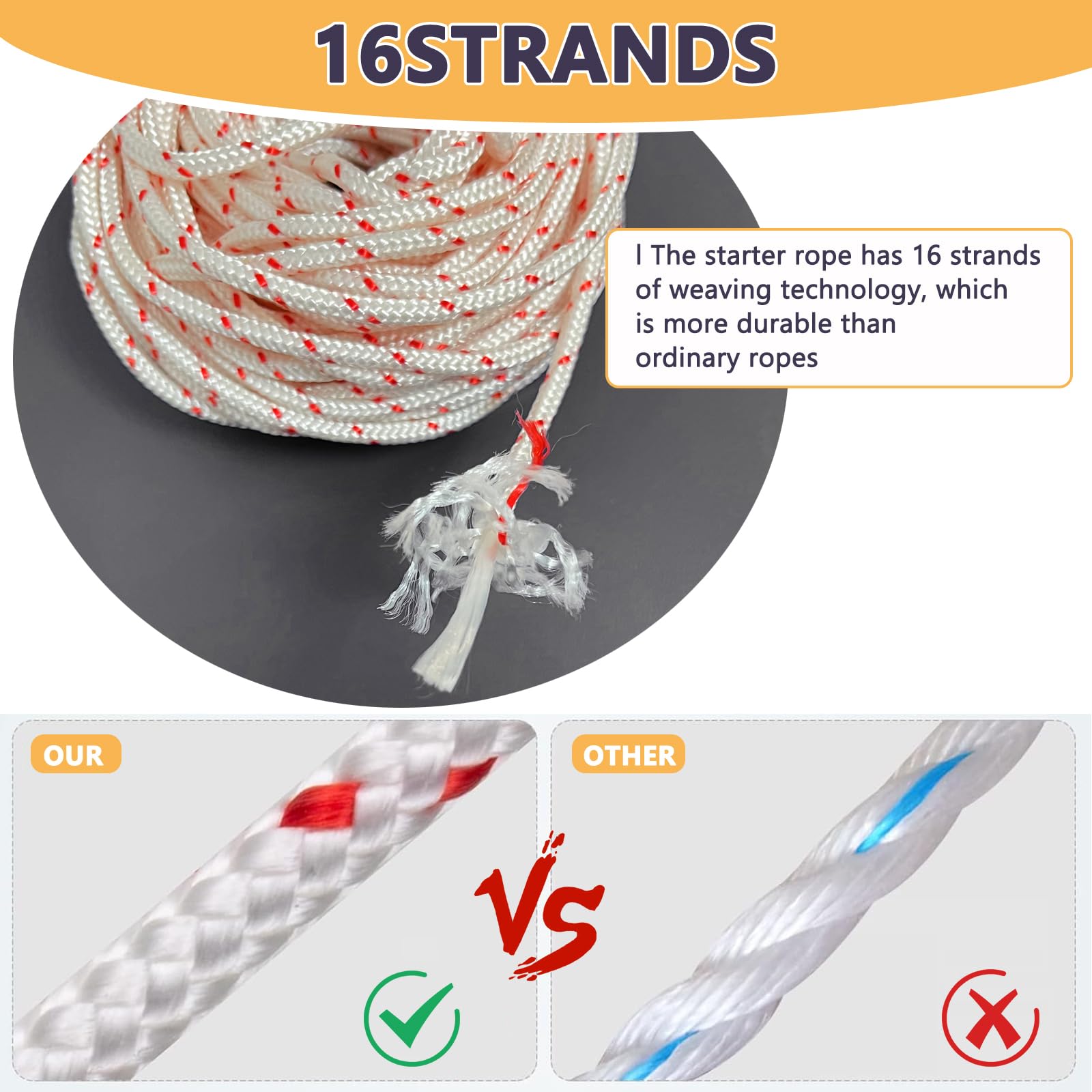 Klfte 16-strand braided polyester rope for high strength and wear resistance.