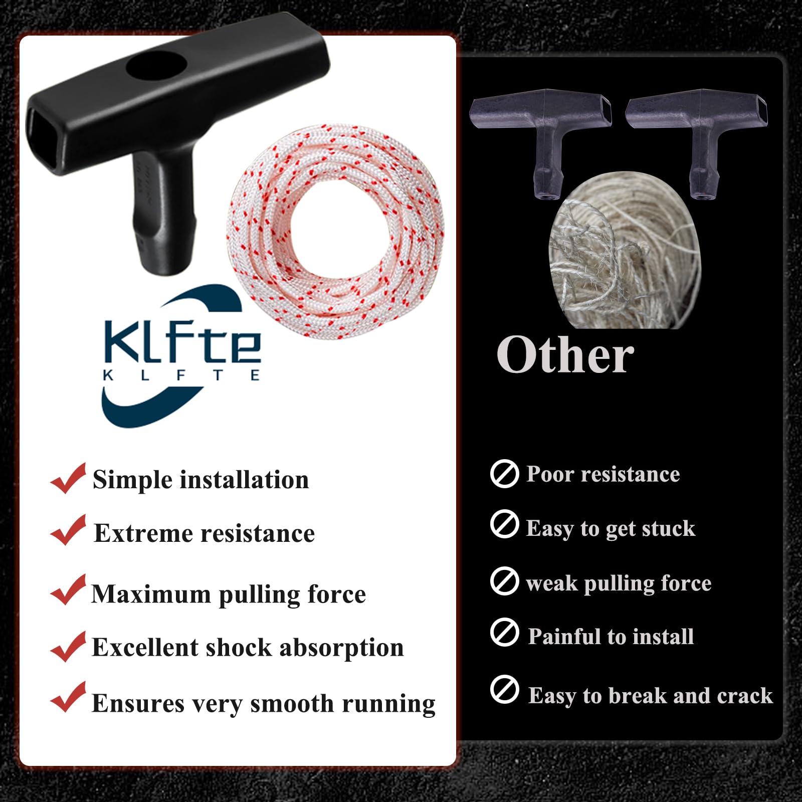 Klfte braided polyester rope offers high tensile strength for repeated starts