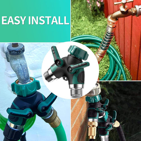 KLMNDUO garden hose splitter two valves enable independent water control.