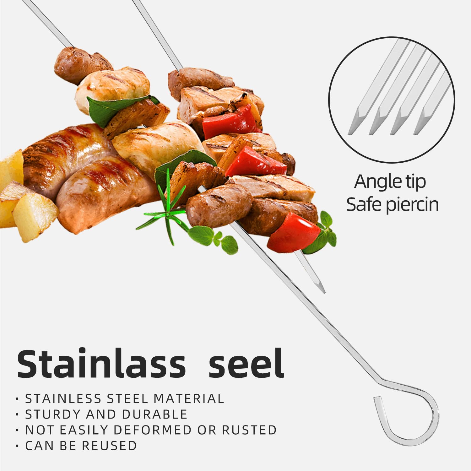 Klyphex square-design skewers prevent food from turning, ensuring even cooking.
