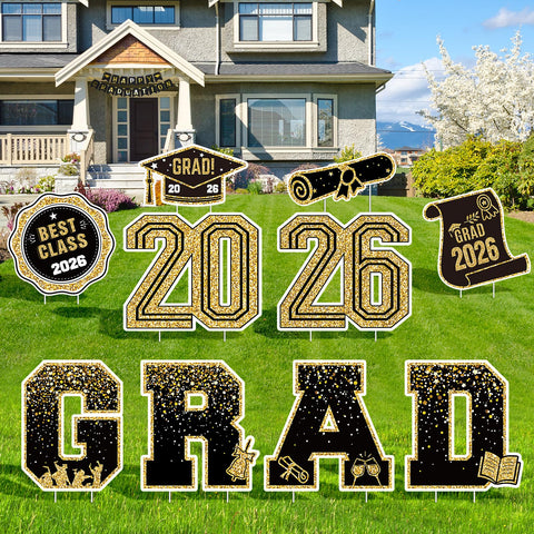 KLYRO 2026 graduation yard sign set boosts outdoor visibility for a festive celebration.