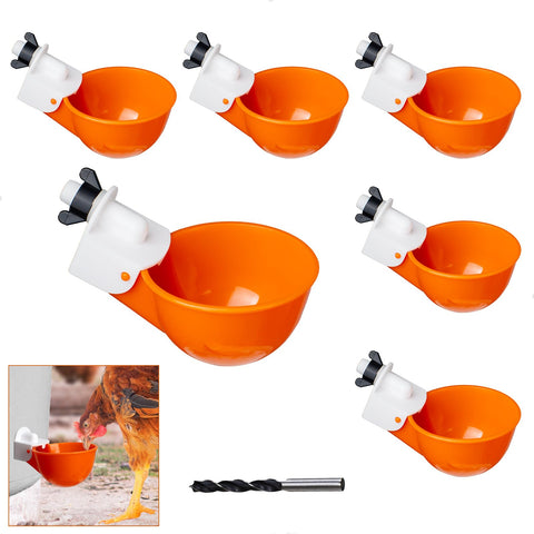 KLYWUN 6-pack automatic waterer cups providing consistent poultry hydration.