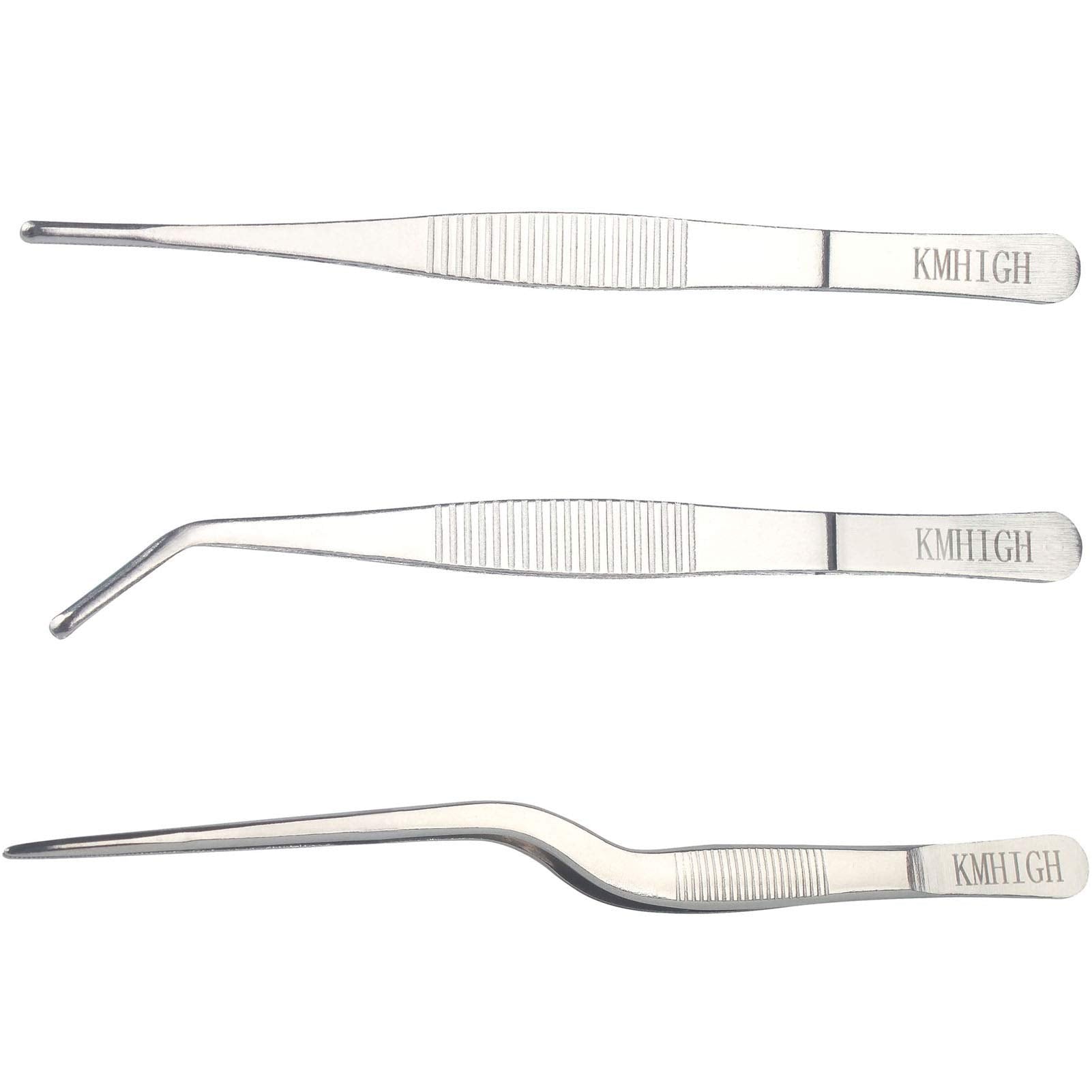 KMHIGH stainless steel tweezers close-up grip with precision teeth for secure small-item handling