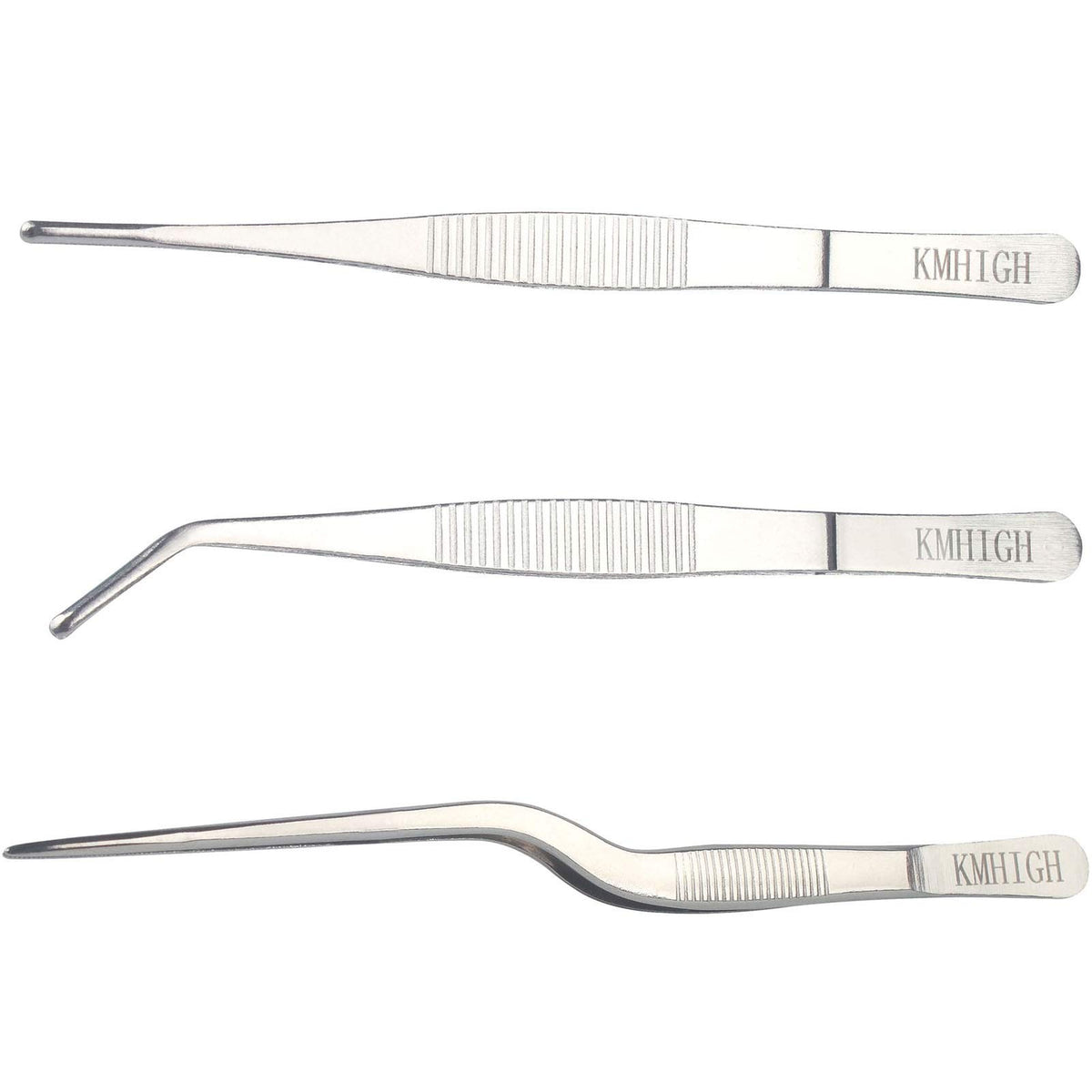 KMHIGH stainless steel tweezers close-up grip with precision teeth for secure small-item handling