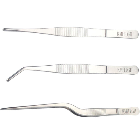 KMHIGH stainless steel tweezers close-up grip with precision teeth for secure small-item handling