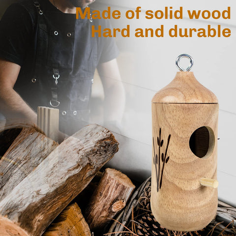 Kmise hummingbird nest closeup highlighting craftsmanship and breathable, durable wooden design.
