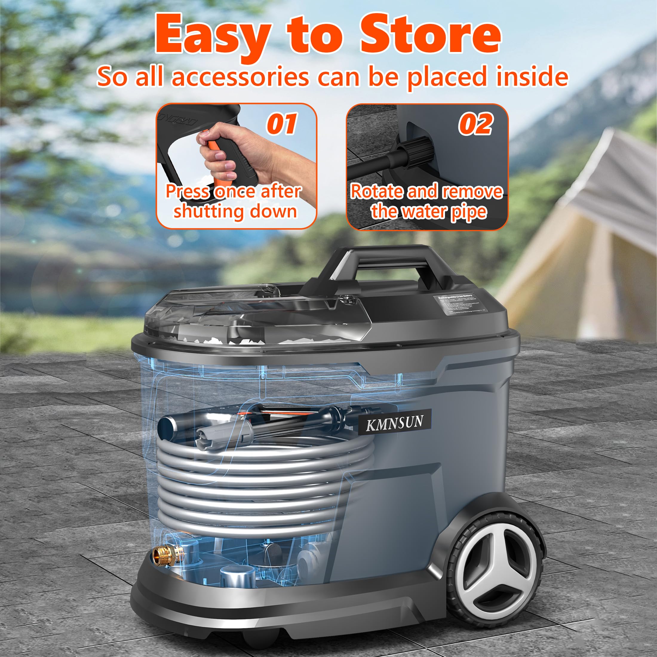 KMNSUN cordless pressure washer ready for use without hoses