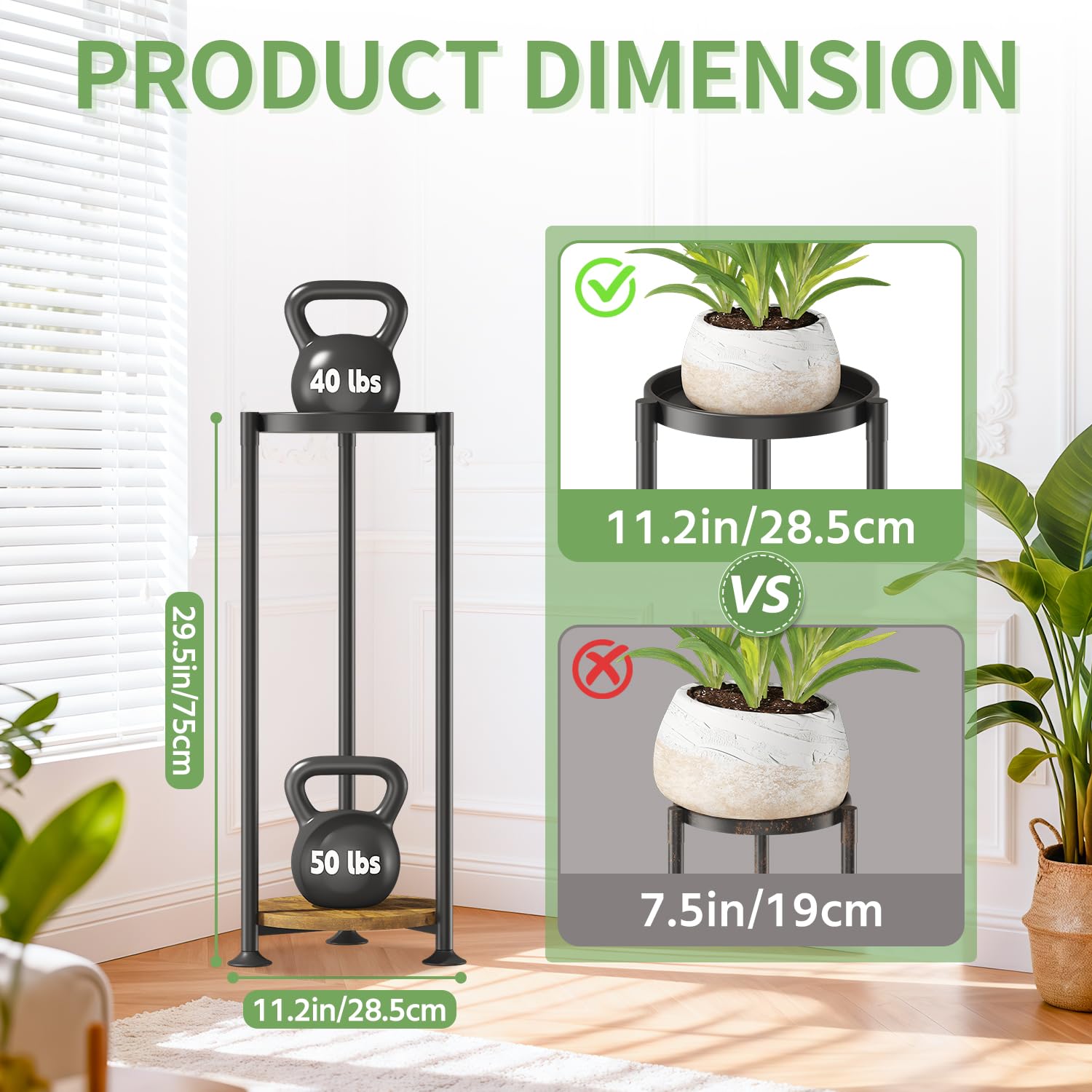 KMOTASUO 2-Tier Stand wide tray supports large, heavy pots securely.