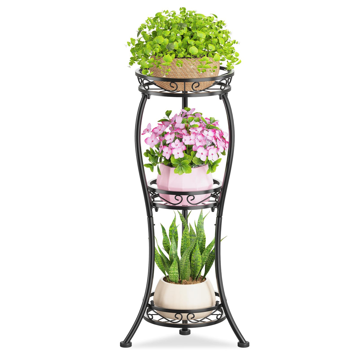KMOTASUO 3-tier tall plant stand displaying a tidy vertical arrangement for small spaces.