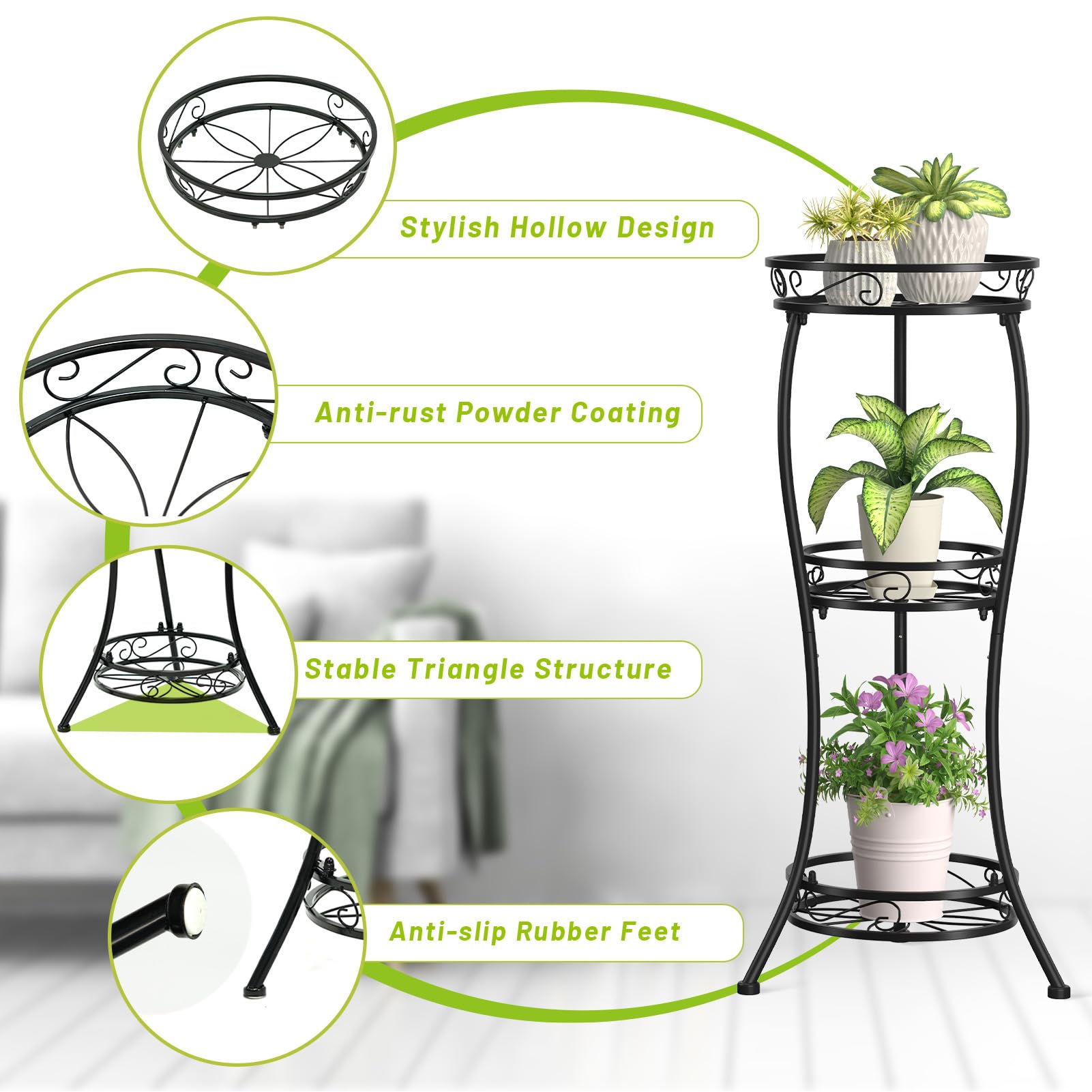 KMOTASUO rustproof iron frame keeps plants upright despite accidental bumps.