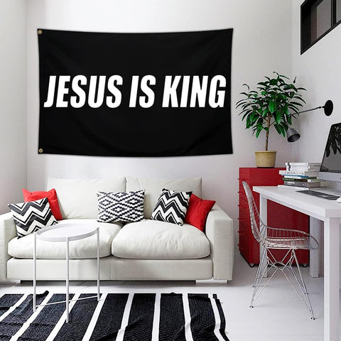 Kmxzint Jesus is King flag in backyard display for curb appeal