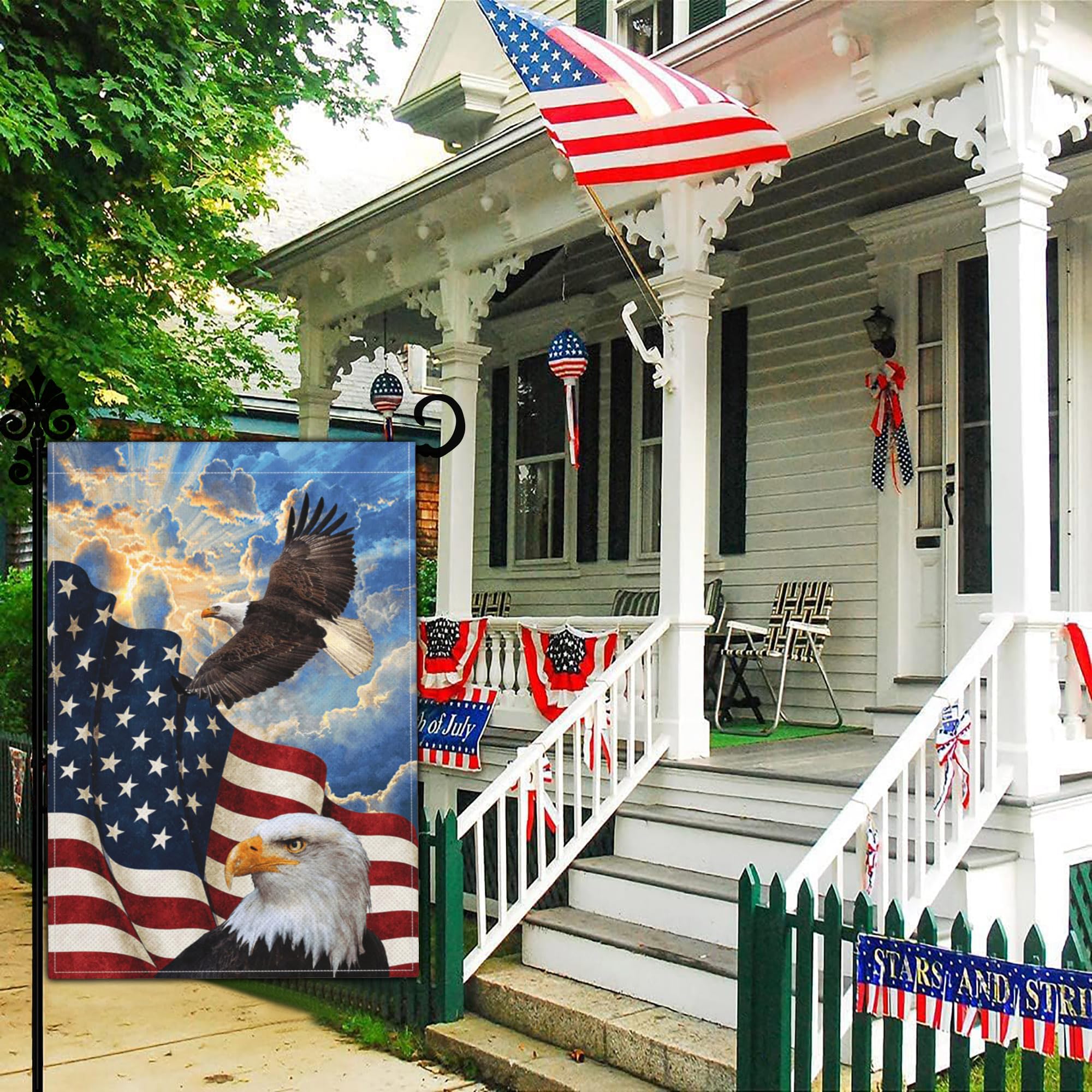 Kmxzint yard garden patriotic flag in outdoor setting