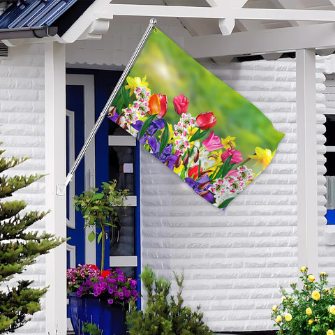 KNAPAL double-sided flag shows daffodils and tulips from both sides.