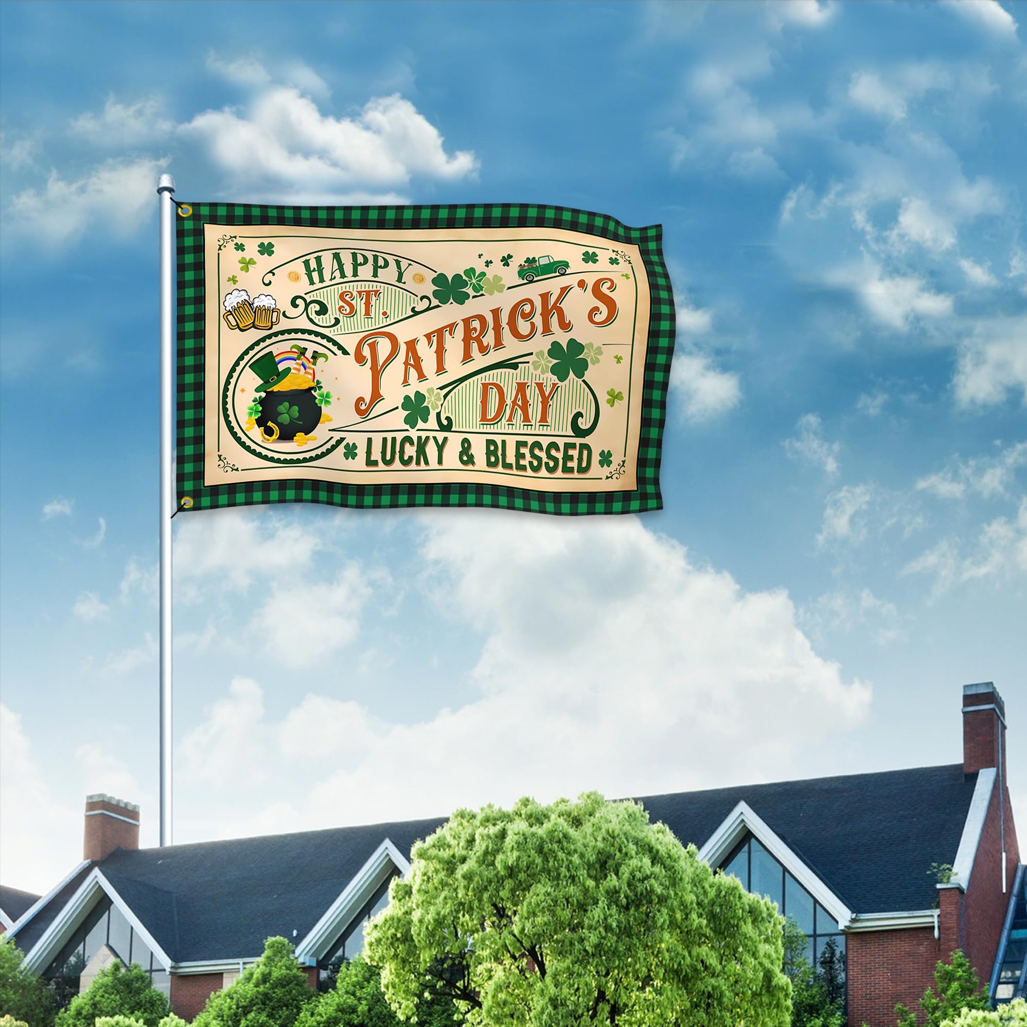 KNAPAL Irish shamrock flag, weatherproof polyester, keeps colors bright in sun and rain.