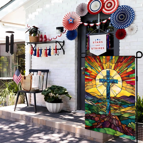 KNAPAL Jesus cross garden flag in durable polyester for yards