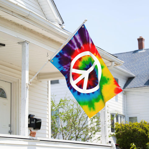 KNAPAL Rainbow peace sign flag hangs on wall or pole.