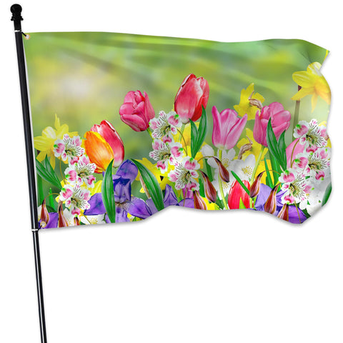 KNAPAL daffodils and tulips flag for outdoor use, bright welcoming colors.