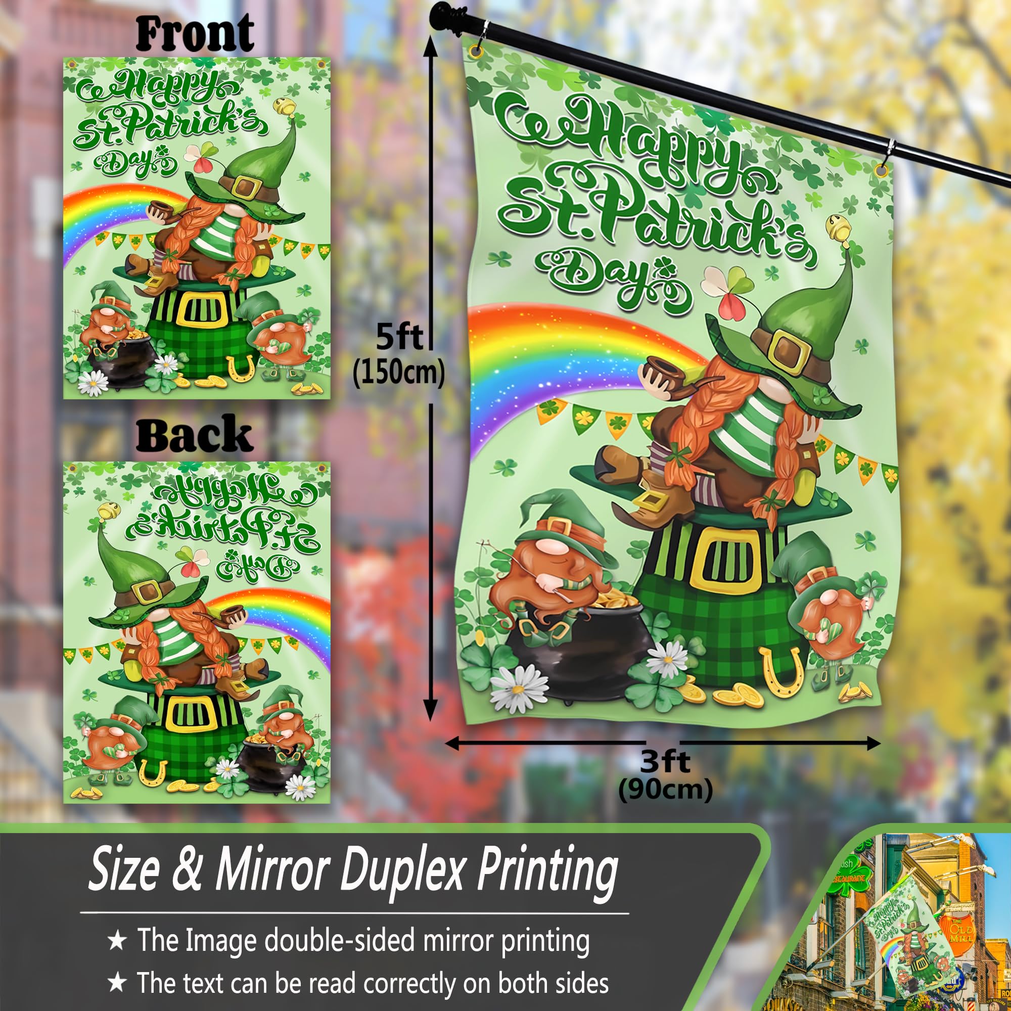 KNAPAL St Patrick's Day flag 3x5 ft easily hangs on outdoor poles or walls.