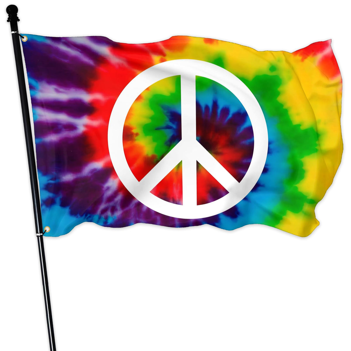 KNAPAL Tie Dye Peace Flag 3x5 ft outdoors for high visibility.