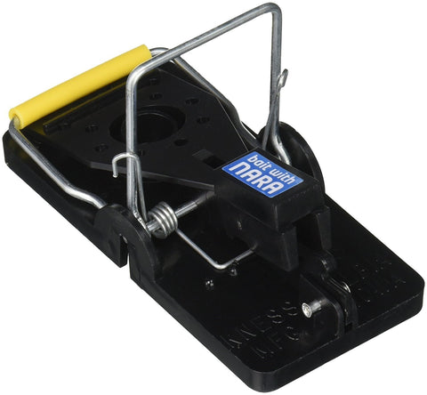 Kness Snap-E Mouse Trap close-up in black shows durable steel and ABS construction for quick sanitary catches