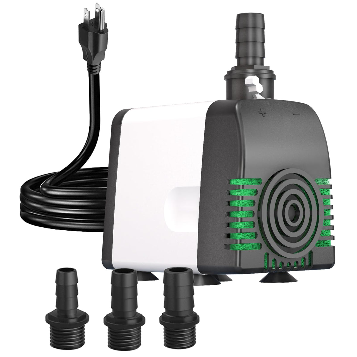 Knifel 540GPH submersible pump front view for fountains and ponds with quiet operation.