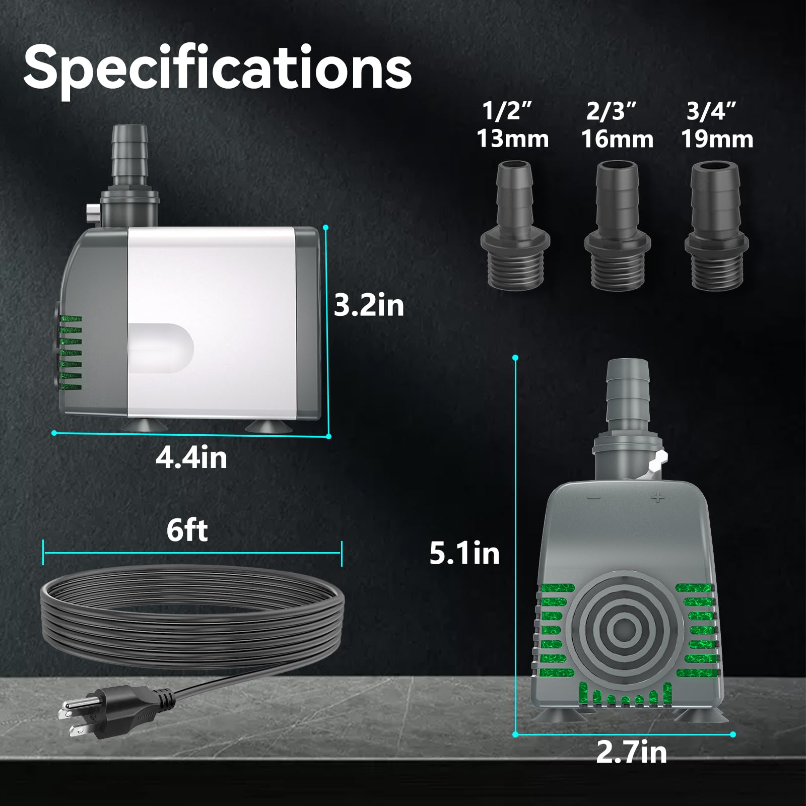 Knifel 540GPH in-action pump delivering smooth adjustable flow for water features.