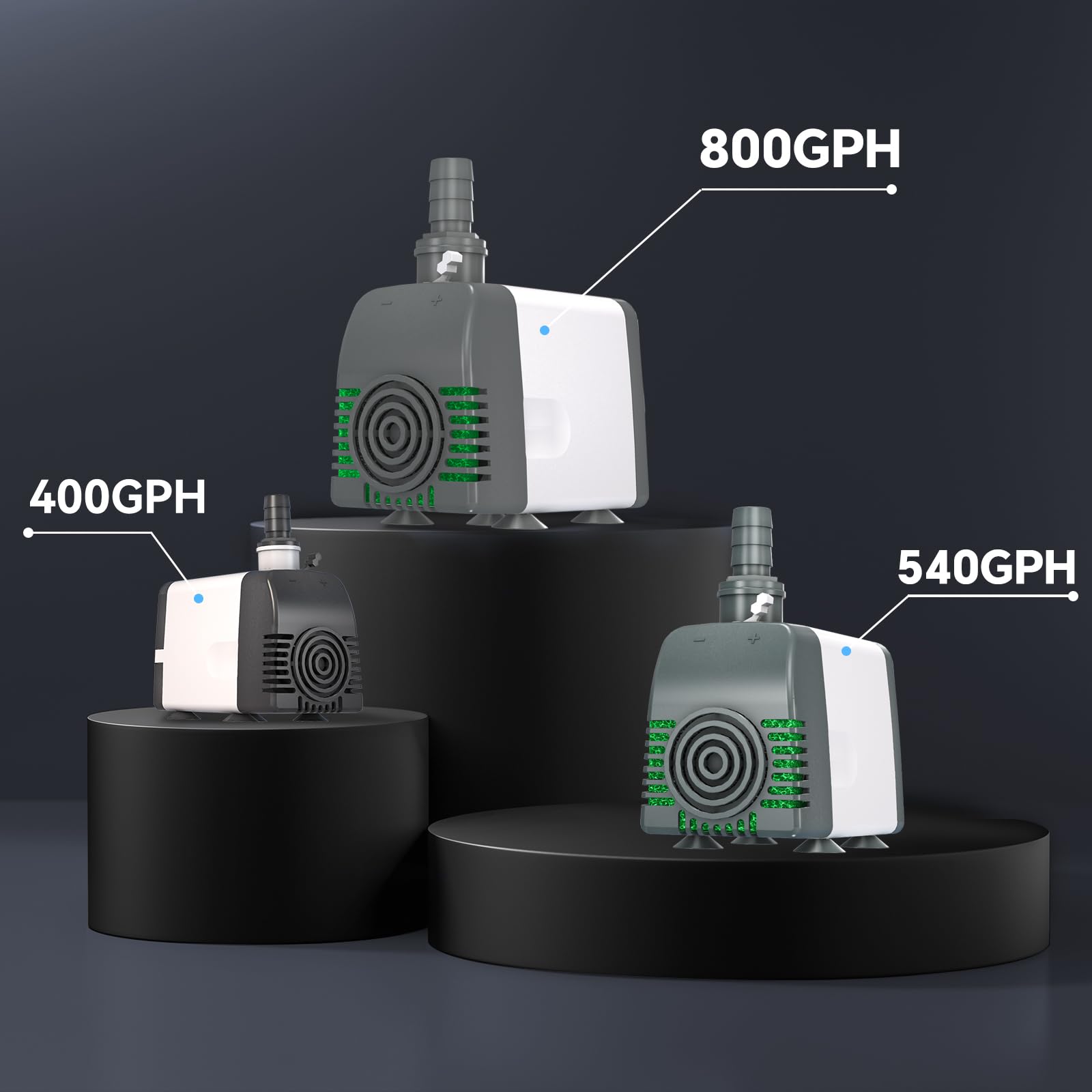 Knifel 540GPH pump in water setup suitable for fountains and small ponds.