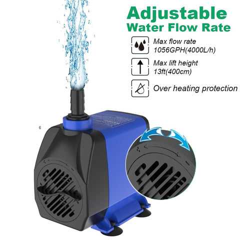 Knifel submersible pump 1056GPH flow-control knob demonstrating adjustable flow