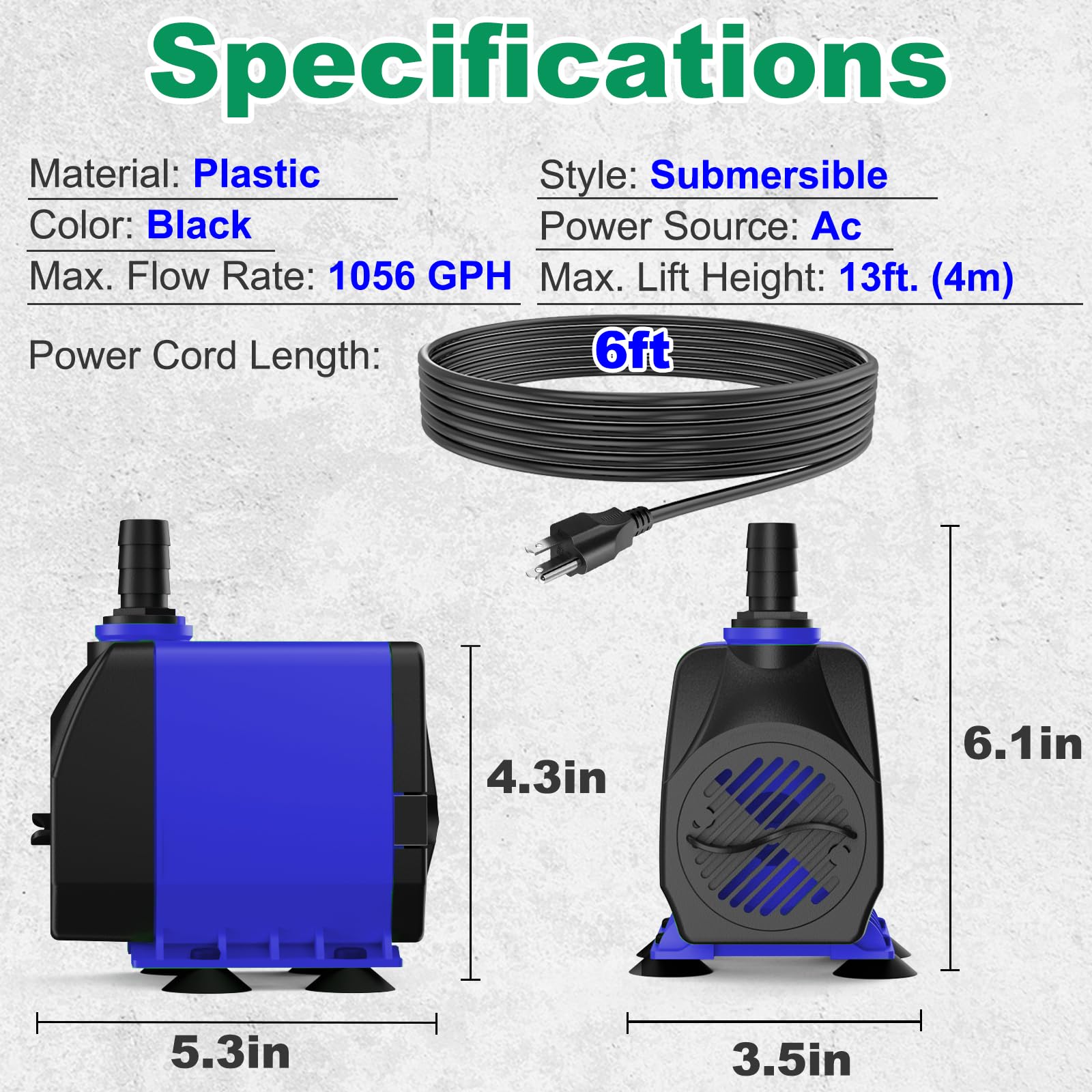 Knifel submersible pump suited for ponds and hydroponics systems