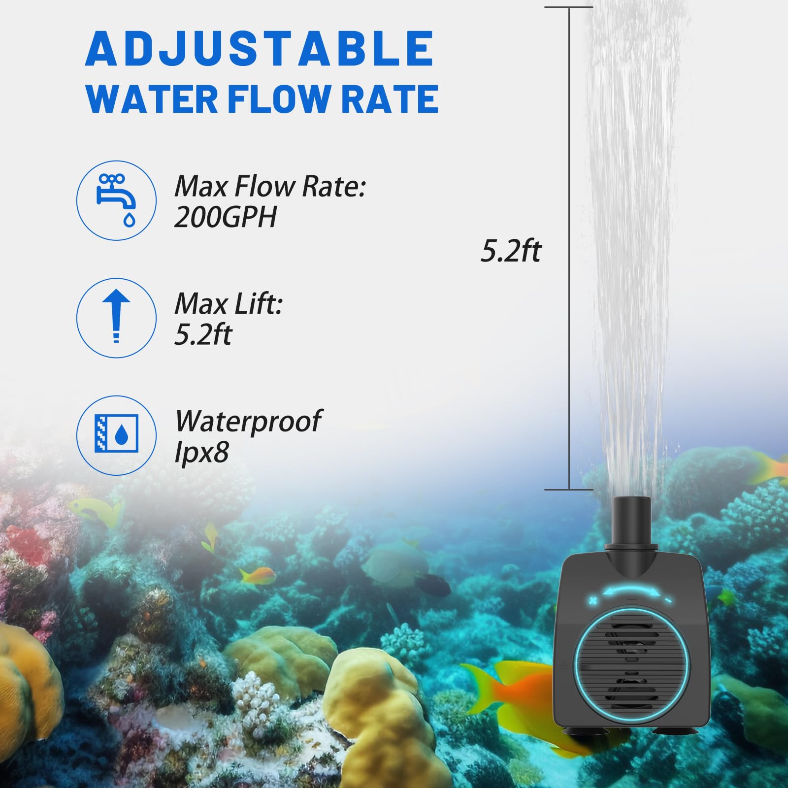 Knifel submersible pump ideal for hydroponics reservoirs and small tanks.
