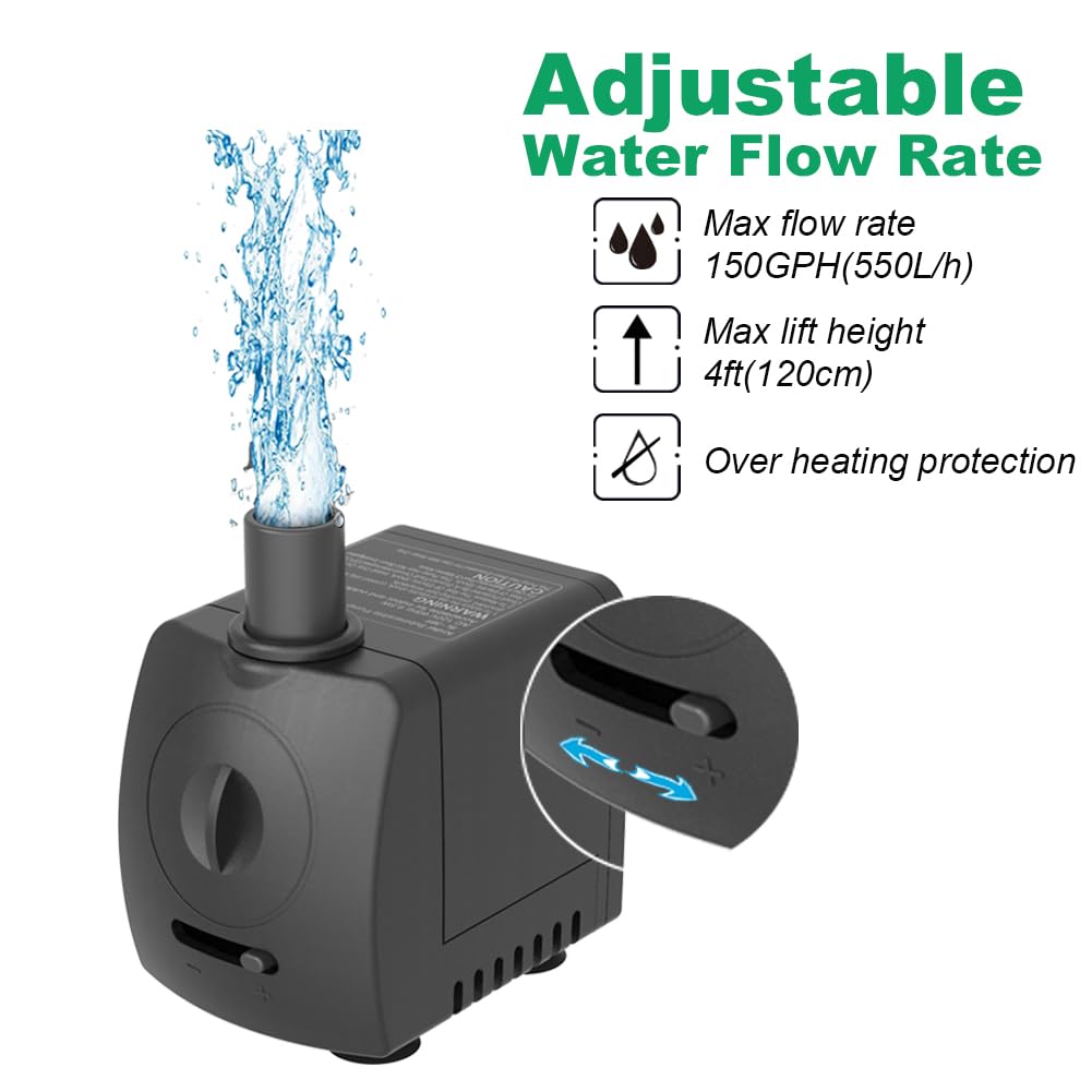 Knifel pump operates quietly, ideal for living room aquariums and desktop fountains.