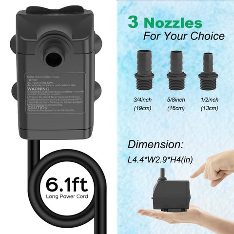 Knifel submersible pump lifting water up to 8.2 feet in a setup.