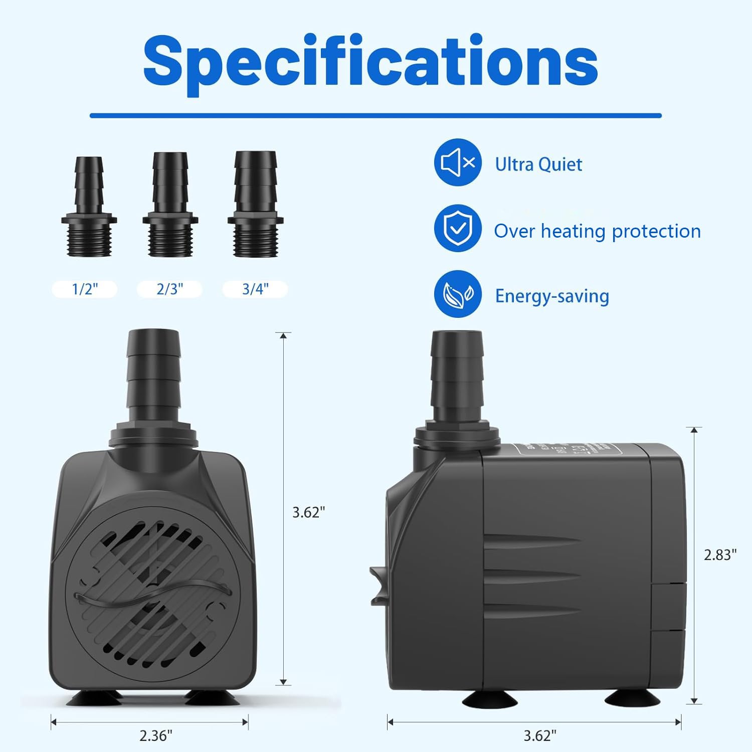 Knifel pump suitable for aquarium, fountain, spout, and hydroponics.