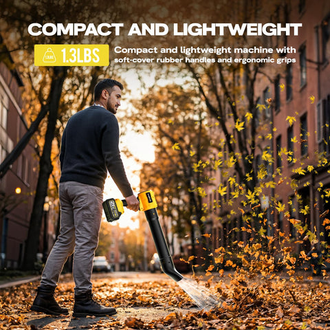 KNSKNS cordless leaf blower packaged kit shows complete setup with accessories.